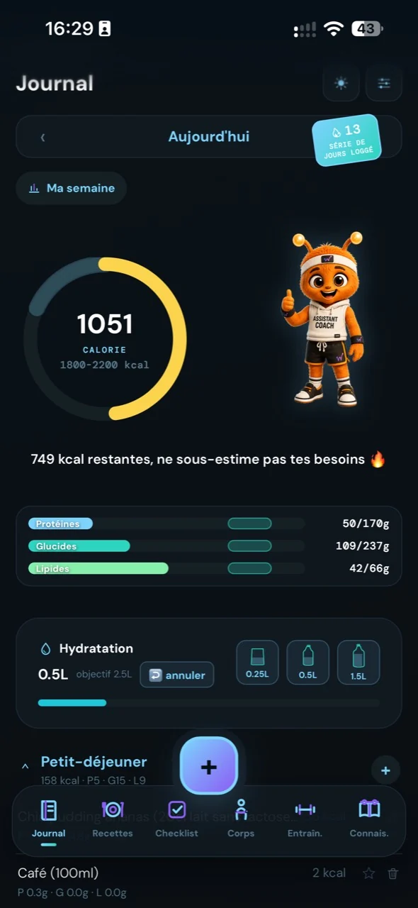 Journal nutritionnel de l’application élève Folowi